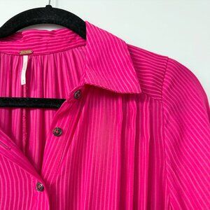 Free People Pink Mini Shirtdress. Button-Front, Long Sleeve, Size M